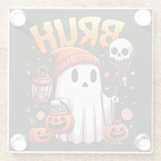 Bruh Ghost Halloween Niedlich Ghost Trick oder Tre Glasuntersetzer (Rückseite)