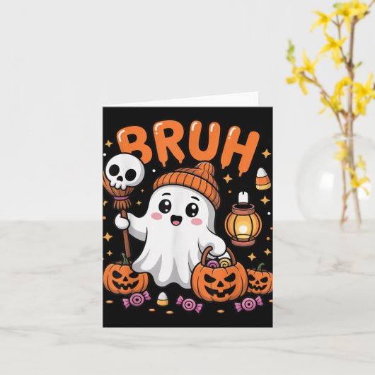 Bruh Ghost Halloween Niedlich Ghost Trick oder Tre Karte (Gelbe Blume)