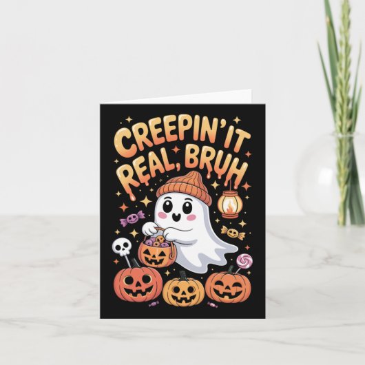 Bruh Ghost Halloween Niedlich Ghost Trick oder Tre Karte (Vorderseite)