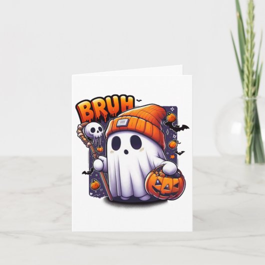 Bruh Ghost Halloween Niedlich Ghost Trick oder Tre Karte (Vorderseite)