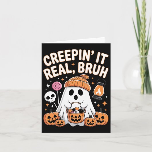 Bruh Ghost Halloween Niedlich Ghost Trick oder Tre Karte (Vorderseite)