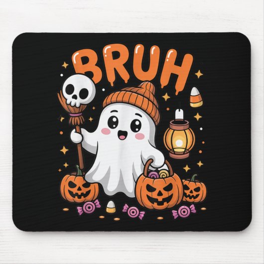 Bruh Ghost Halloween Niedlich Ghost Trick oder Tre Mousepad (Vorne)