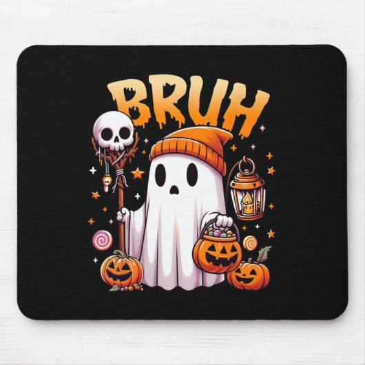 Bruh Ghost Halloween Niedlich Ghost Trick oder Tre Mousepad (Vorne)