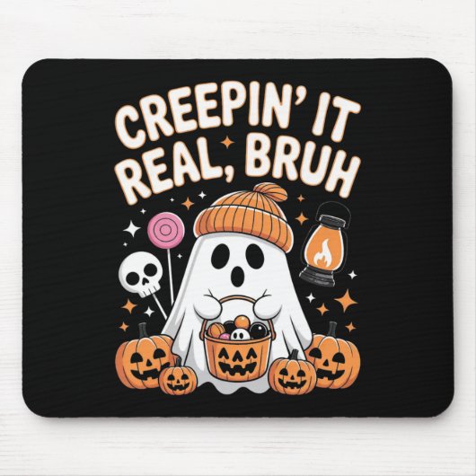Bruh Ghost Halloween Niedlich Ghost Trick oder Tre Mousepad (Vorne)