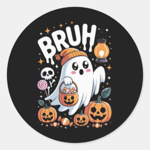 Bruh Ghost Halloween Niedlich Ghost Trick oder Tre Runder Aufkleber