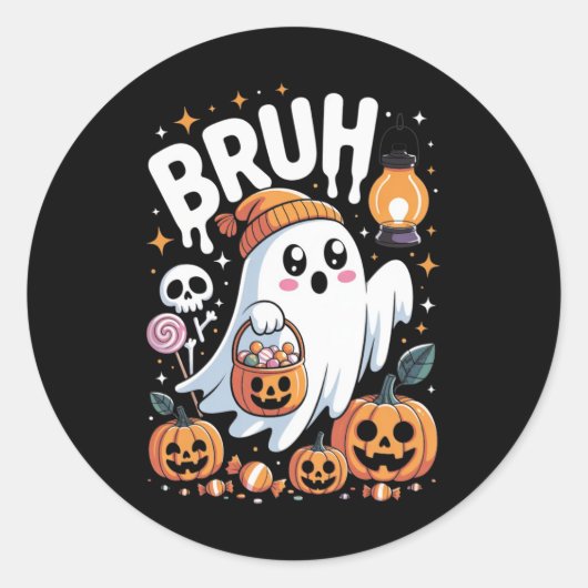 Bruh Ghost Halloween Niedlich Ghost Trick oder Tre Runder Aufkleber (Vorderseite)