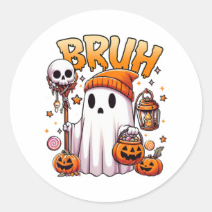 Bruh Ghost Halloween Niedlich Ghost Trick oder Tre Runder Aufkleber