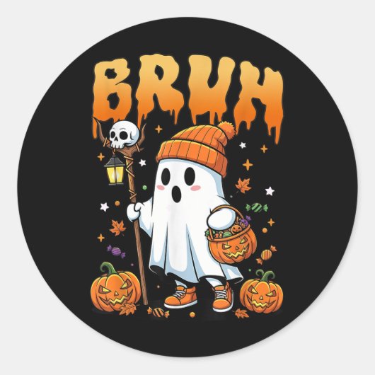 Bruh Ghost Halloween Niedlich Ghost Trick oder Tre Runder Aufkleber (Vorderseite)
