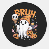 Bruh Ghost Halloween Niedlich Ghost Trick oder Tre Runder Aufkleber (Vorderseite)
