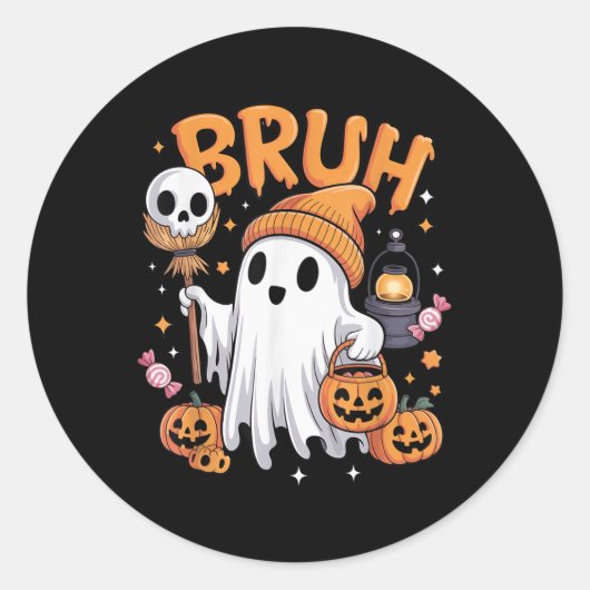 Bruh Ghost Halloween Niedlich Ghost Trick oder Tre Runder Aufkleber (Vorderseite)