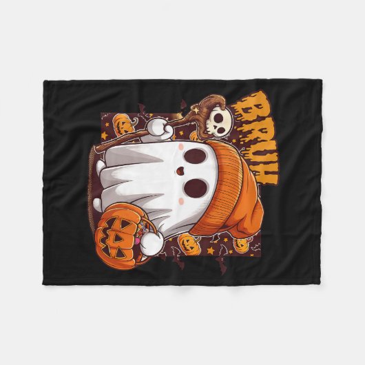 Bruh Ghost Happy Halloween Trick Or Treat Pumpkin  Fleecedecke (Vorderseite (Horizontal))