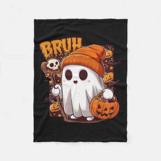 Bruh Ghost Happy Halloween Trick Or Treat Pumpkin Fleecedecke (Vorderseite)