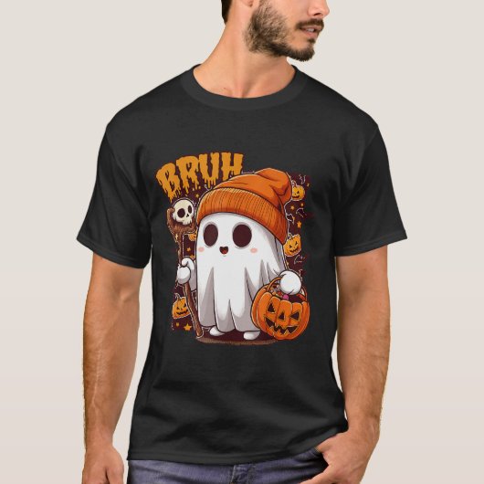 Bruh Ghost Happy Halloween Trick Or Treat Pumpkin  T-Shirt (Vorderseite)