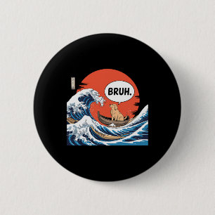 Bruh Große Welle Kanagawa Lustige Japanische Surfe Button