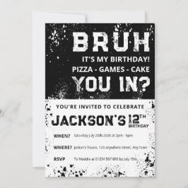 BRUH Grunge Paint Splatter Boy Birthday Invitation Einladung