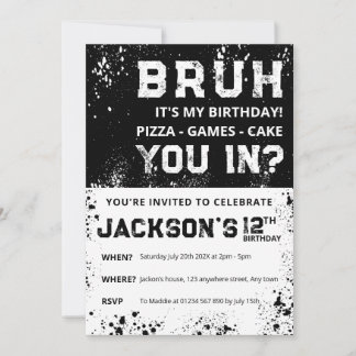 BRUH Grunge Paint Splatter Boy Birthday Invitation Einladung