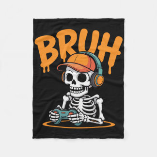 Bruh Halloween Boys Kids Gamer Mens Skeleton Video Fleecedecke