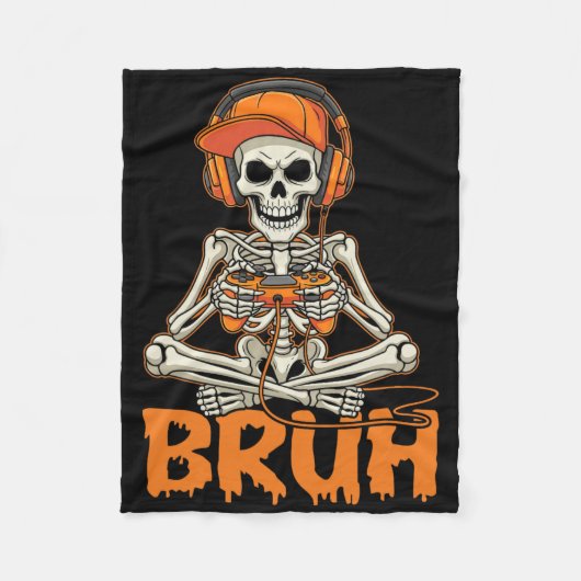 Bruh Halloween Boys Kids Gamer Mens Skeleton Video Fleecedecke (Vorderseite)