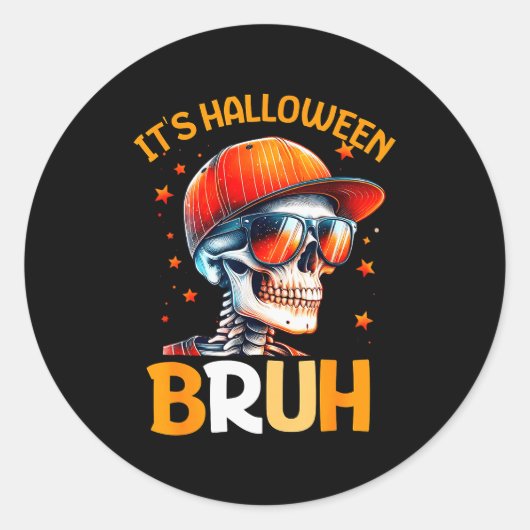 Bruh Halloween Boys Kids Halloween Skeleton Runder Aufkleber (Vorderseite)