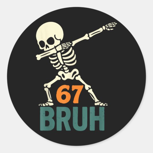 Bruh Halloween Meme Numbers Six Seven Skeleton Fun Runder Aufkleber (Vorderseite)