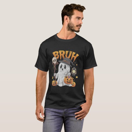 Bruh Halloween Niedlich Ghost Trick oder Treat Can T-Shirt (Vorne ganz)