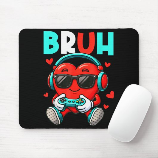 Bruh Heart Gamer Video Gaming Controller Valentine Mousepad (Mit Mouse)