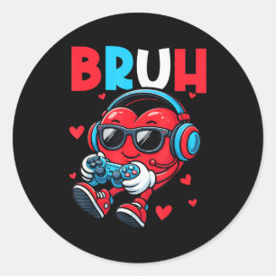 Bruh Heart Gamer Video Gaming Controller Valentins Runder Aufkleber
