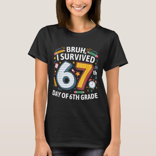 Bruh I Survived 67th Day Of 6th Grade 67 Meme Kid  T-Shirt (Vorderseite)