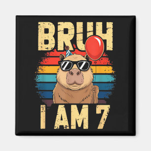 Bruh ich bin 7 Capybara Kinder 7. Geburtstag Retro Magnet