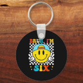 Bruh I'm Six 6 6th Birthday Groovy Boys Girls 6 Ye Schlüsselanhänger (Vorderseite)
