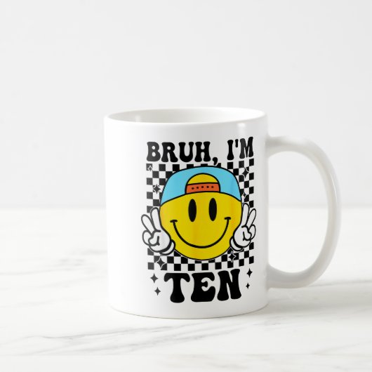 Bruh I'm Ten 10 10th Birthday Groovy Boys Girls 10 Kaffeetasse (Rechts)