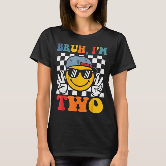 Bruh I'm Two 2 Groovy 2nd Birthday Boys Girls 2 Ye T-Shirt (Vorderseite)