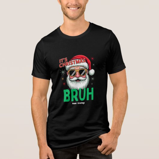 Bruh It's Christmas Retro Santa Meme Funny Xmas Tri-Blend Shirt (Vorderseite)