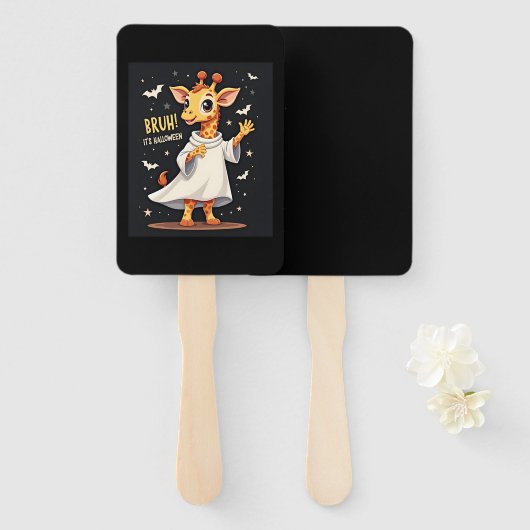 Bruh Its Halloween Funny Dabbing Ghost Giraffe Lon Fächer (Vorne und Hinten)