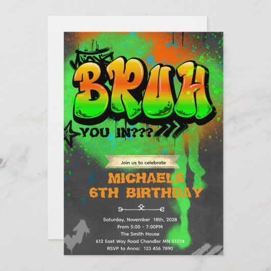 Bruh It's My Birthday Invitation Einladung (Vorne/Hinten)