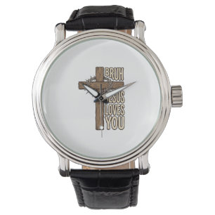 Bruh Jesus Liebt Dich Kreuz Vintage Christlich Vec Armbanduhr