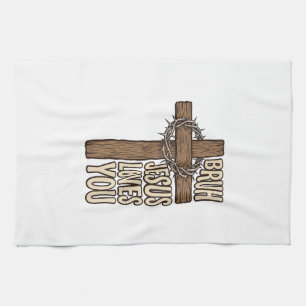 Bruh Jesus Liebt Dich Kreuz Vintage Christlich Vec Geschirrtuch