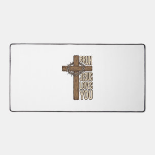 Bruh Jesus liebt dich Kreuz Vintage Christlich Vec Schreibtischunterlage