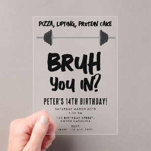 Bruh Jungen Teenager Geburtstag Teen Junge Hantel Acryleinladungen