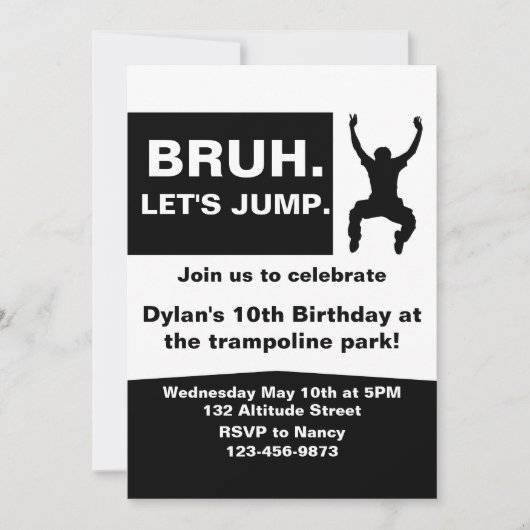 Bruh Let's Jump, Trampolin-Party Einladung, DIY, Einladung (Vorderseite)