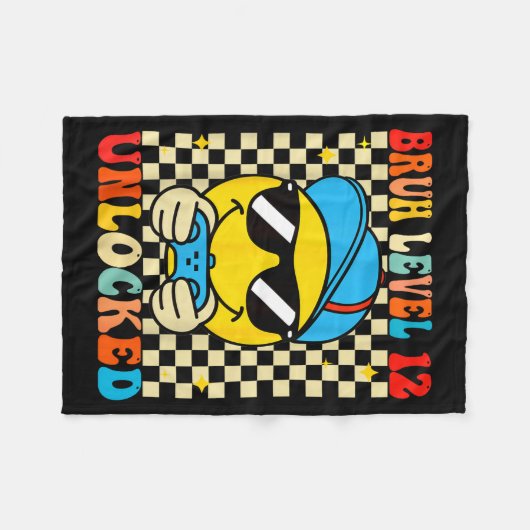 Bruh Level 12 Unlocked Smile Face Video Gamer 12th Fleecedecke (Vorderseite (Horizontal))