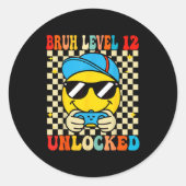 Bruh Level 12 Unlocked Smile Face Video Gamer 12th Runder Aufkleber (Vorderseite)