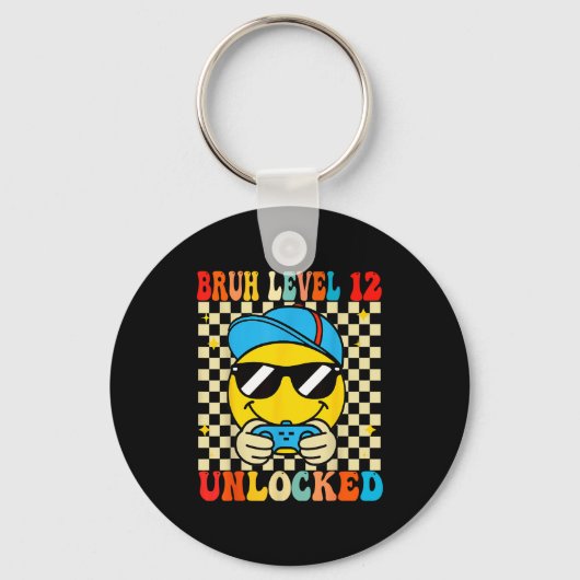 Bruh Level 12 Unlocked Smile Face Video Gamer 12th Schlüsselanhänger (Vorderseite)