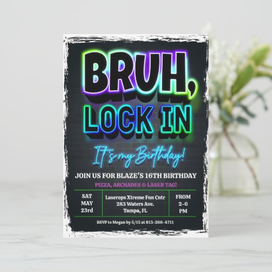 Bruh Lock am Geburtstag Einladung (Stehend Vorderseite)