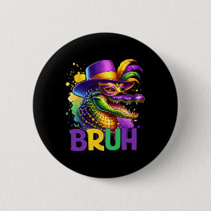 Bruh Mardi Gras Teens Boys Kids Alligator Mardi Gr Button