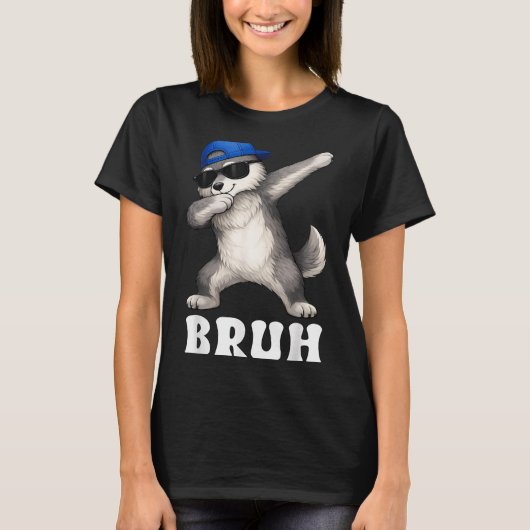 Bruh Meme Dabbing Wolf lustige Männer Kinder Junge T-Shirt (Vorderseite)