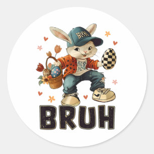 Bruh Meme Ostertag Funny Bunny Eggs Teens Boys K Runder Aufkleber