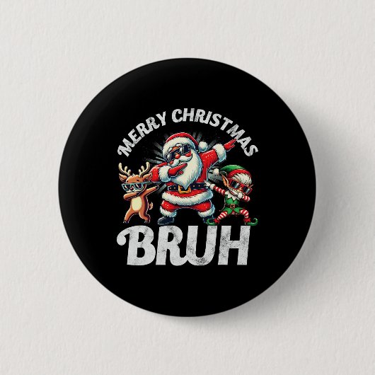 Bruh Meme Santa Dabbing durch den Schnee Weihnacht Button (Vorderseite)