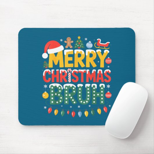 Bruh Merry Christmas Santa Hat Ugly Sweater Theme  Mousepad (Mit Mouse)