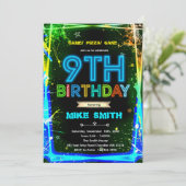 Bruh neon 9 birthday invitation einladung (Stehend Vorderseite)